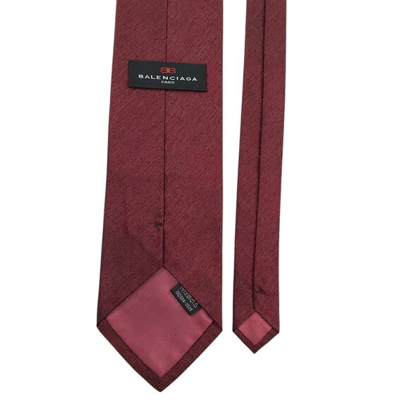 Balenciaga Paris Tie Mens Burgundy 100% Silk Narrow Luxury Designer Office Work - Picture 7 of 11
